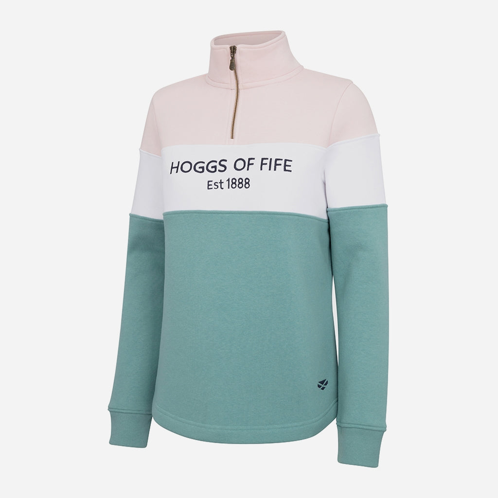 Hoggs of Fife Dumfries 1888 Women's 1/4 Zip Sweatshirt Mineral Blue/Pink - Wild & Moor