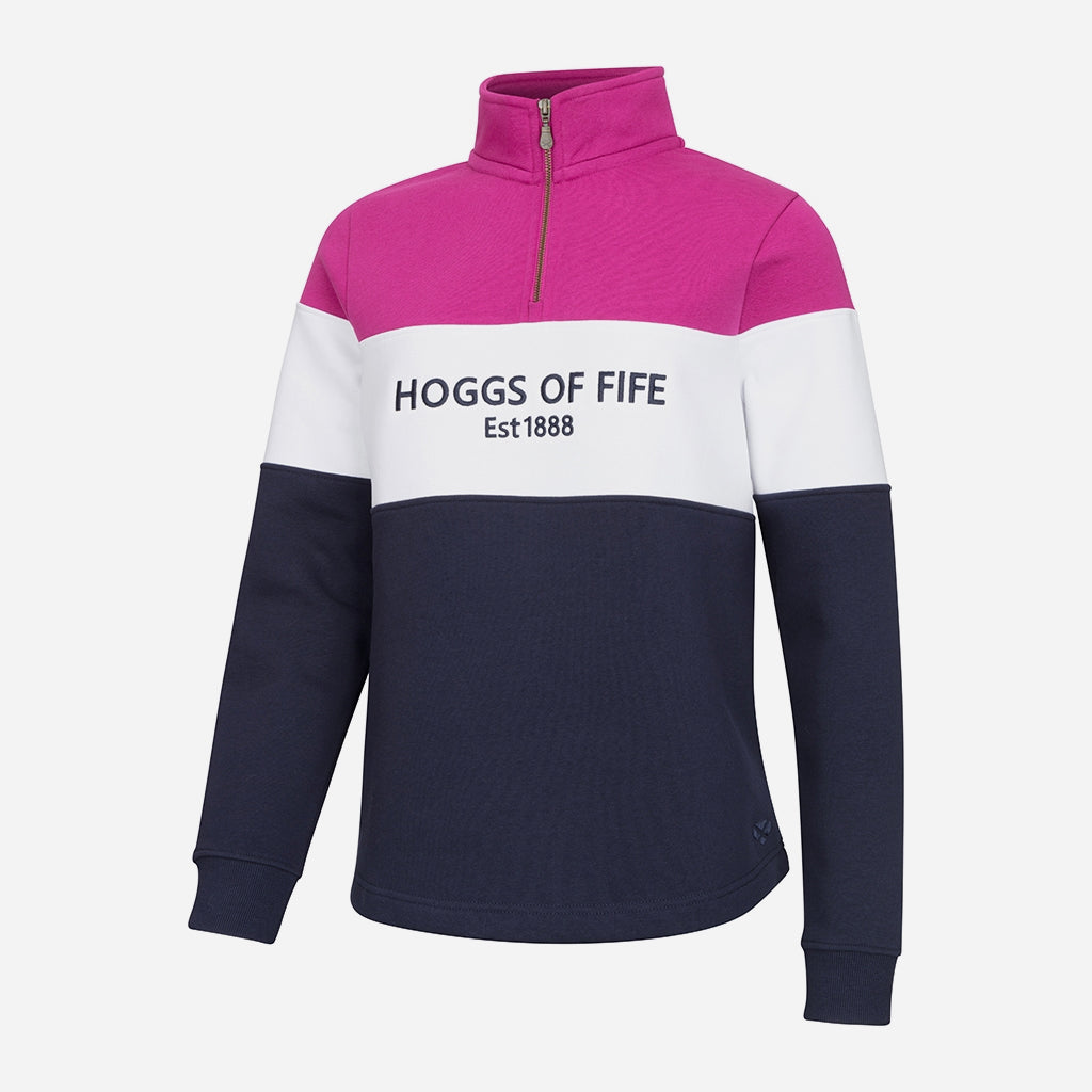 Hoggs of Fife Dumfries 1888 Women's 1/4 Zip Sweatshirt Berry/White/Navy - Wild & Moor