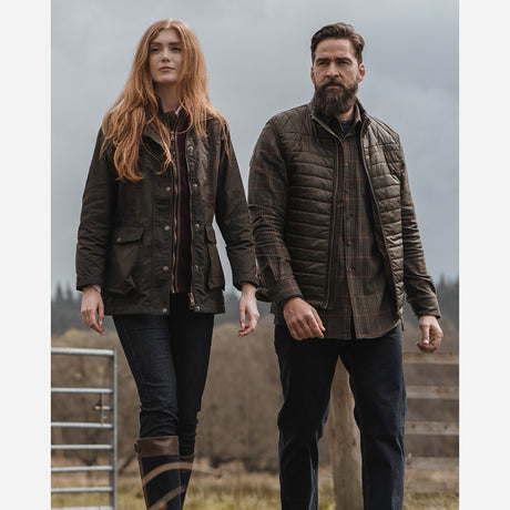 Lifestyle Image of Hoggs of Fife Caledonia Ladies Waxed Jacket Antique Olive - Wild & Moor