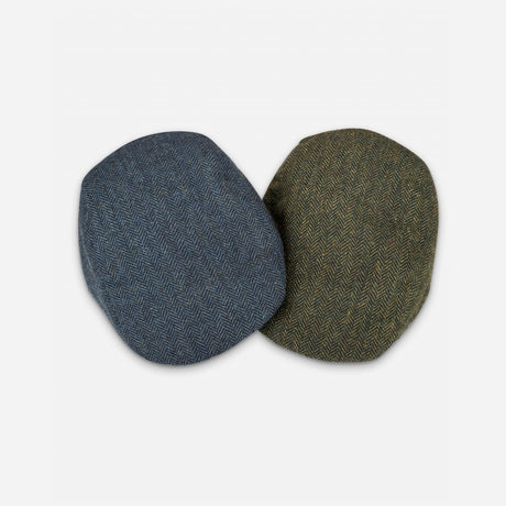 Pair of Hoggs of Fife Herringbone Waterproof Tweed Caps in Green & Navy - Wild & Moor