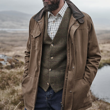 Lifestyle image of Hoggs of Fife Stewarton Canvas Coat, Camel - Wild & Moor