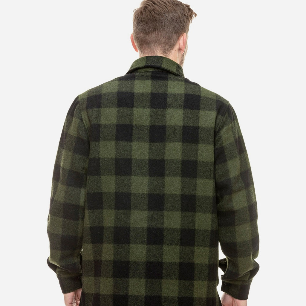 Back of Swanndri Mens Ranger Extreme V2 Wool Shirt Olive / Black Check, 100% wool outer